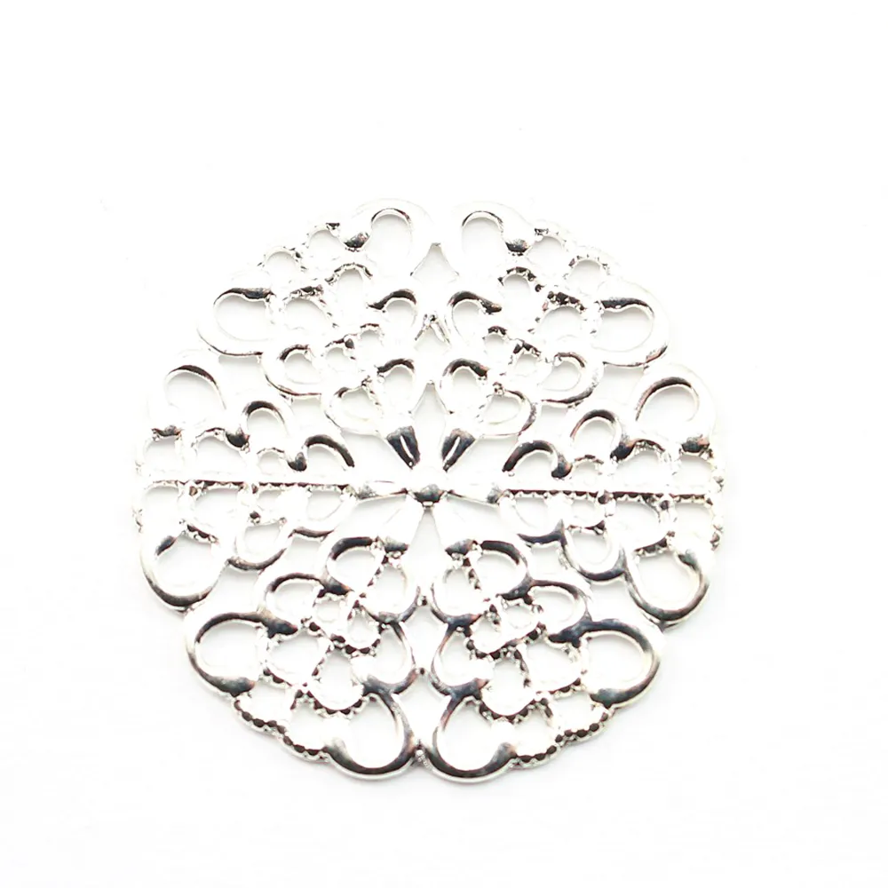 Round Filigreed  silver tone 25mm x 1pc