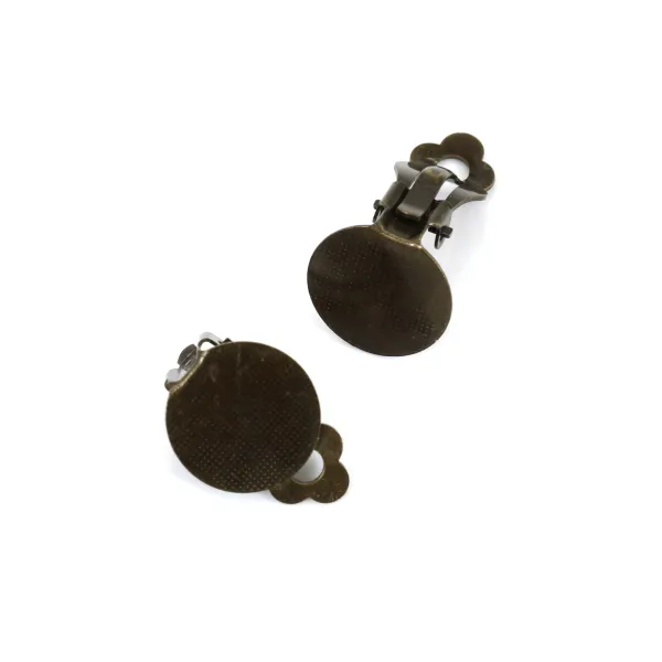 Support clip to stick, on brass color, for cabochon of 15mm x 8pcs