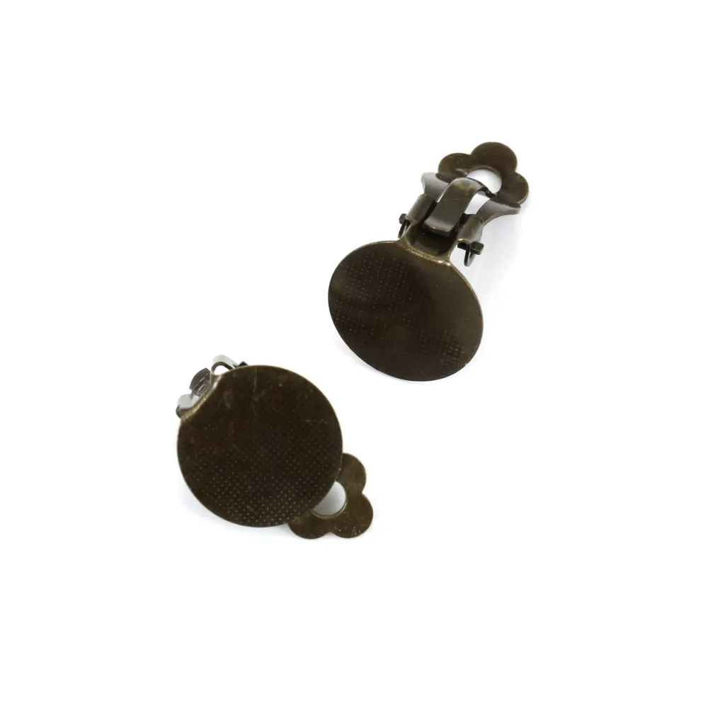 Clip support à coller, de couleur laiton, pour cabochon de 15mm x 8pcs