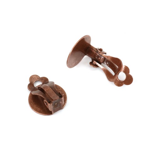 Support clip to stick, on copper color, for cabochon of 15mm x 8pcs