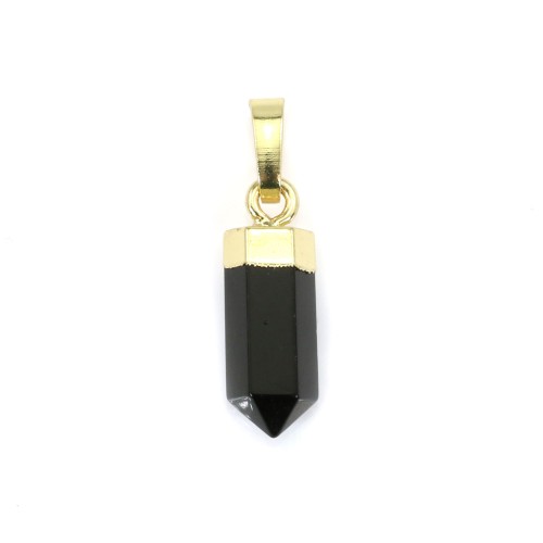 Ciondolo a punta di onice nero - Dorato in oro fino - 6x16mm x 1pc
