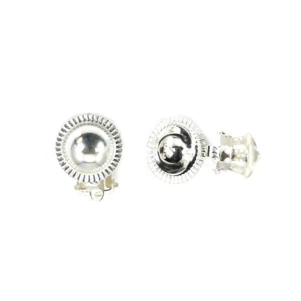 Clip d'oreille rond décoré 12mm argent 925 x 2pcs