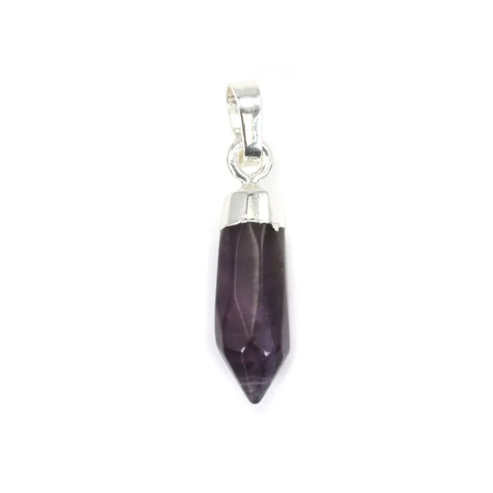 Pendentif Améthyste pointe - Argenté - 6x16mm x 1pc