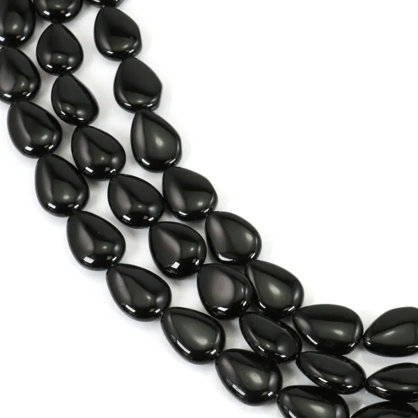 Onyx noir, goutte plate, 13x18mm x 40cm