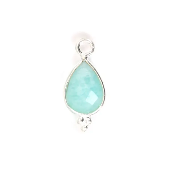 Breloque en Labradorite goutte facettée sur argent doré 7x15mm x 1pc