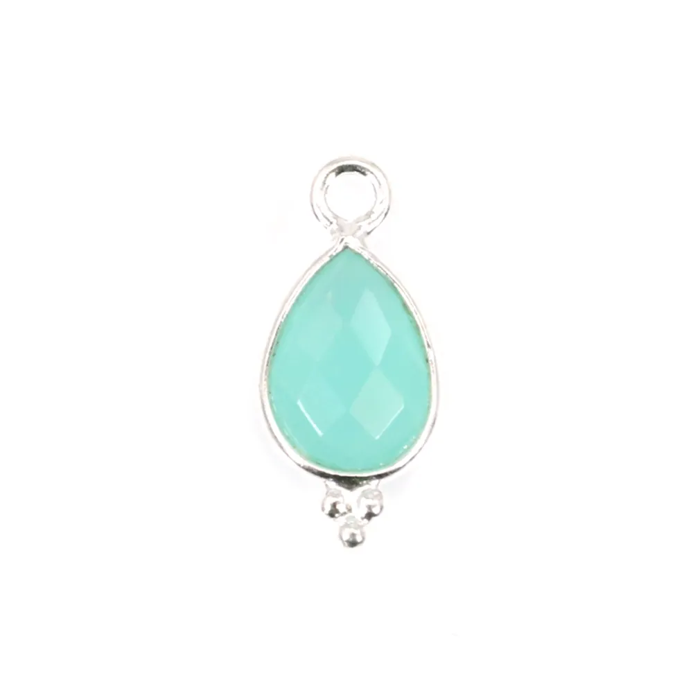 Breloque en Calcédoine goutte facetté serti argent 925 7x15mm x 1pc