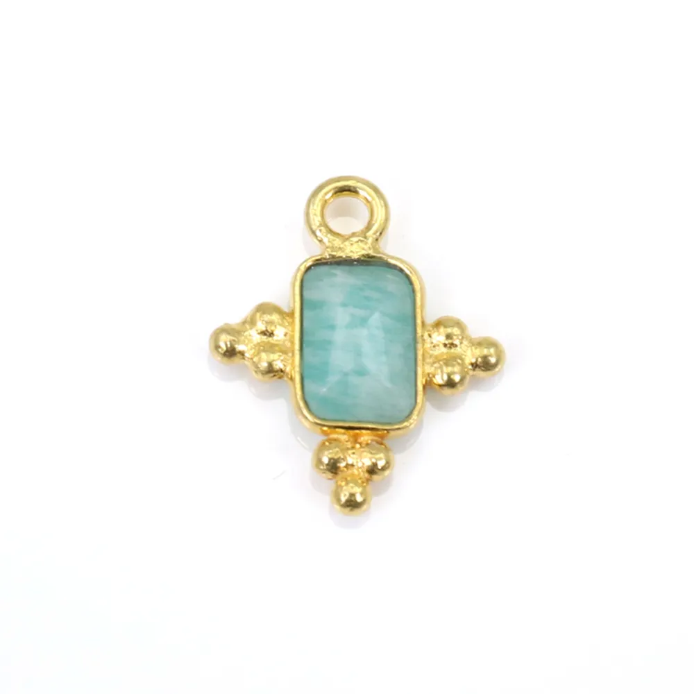 Amuleto retangular de Amazonite em prata esterlina 925 dourada 10x13mm x 1pc