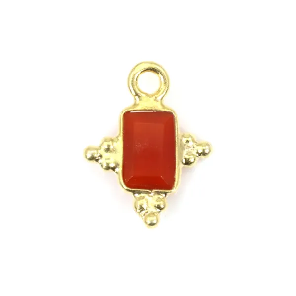 Rectángulo Cornalina Charm set en Plata de Ley 925 Dorada 10x13mm x 1pc