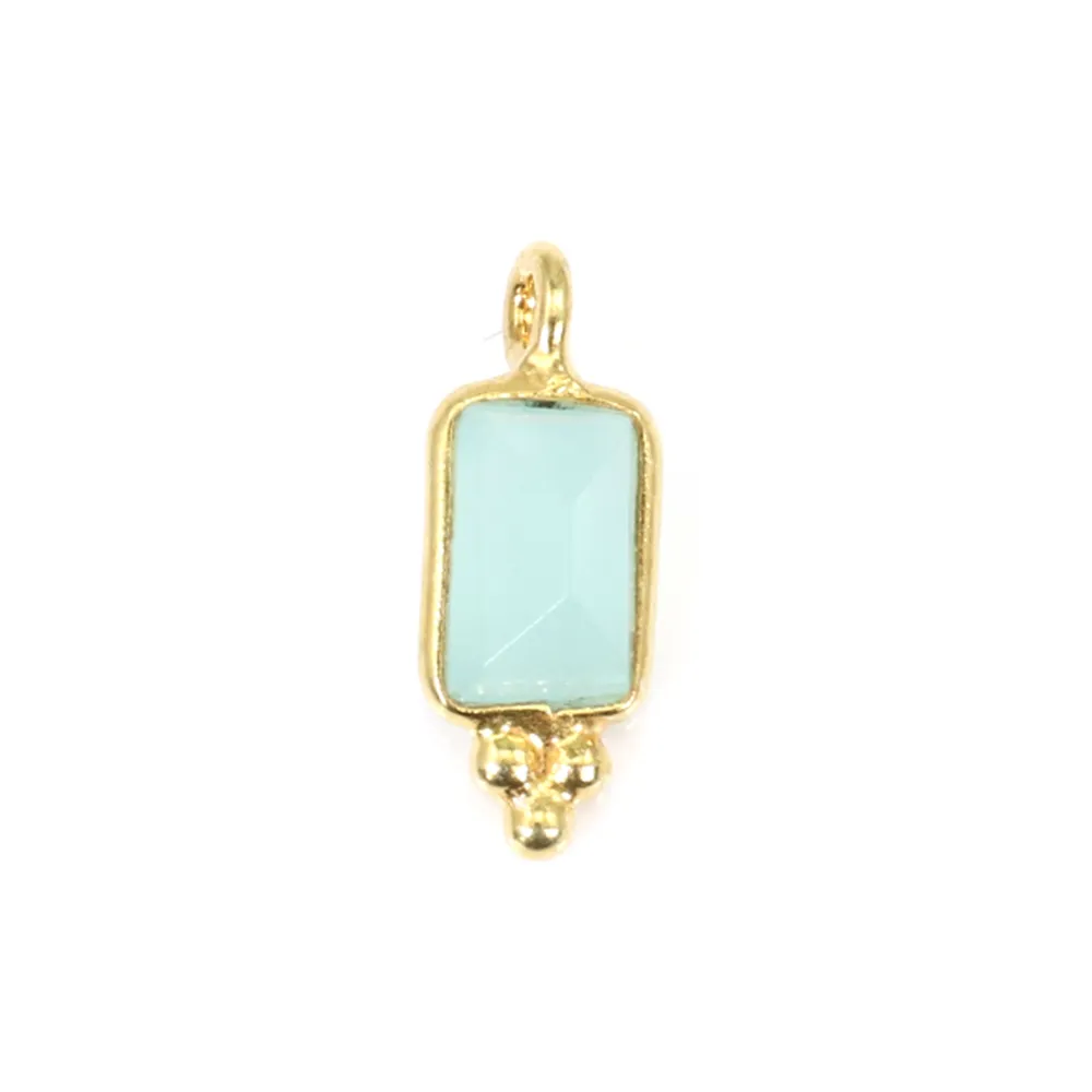 Chalcedony charm rectangle set in 925 sterling silver gilded with fine gold 5x13mm x 1pc