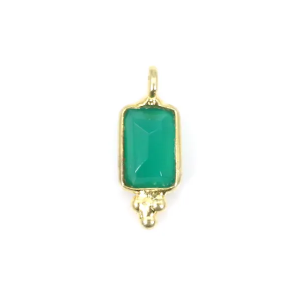 Rectangle green agate charm set in 925 sterling silver gilt 5x13mm x 1pc