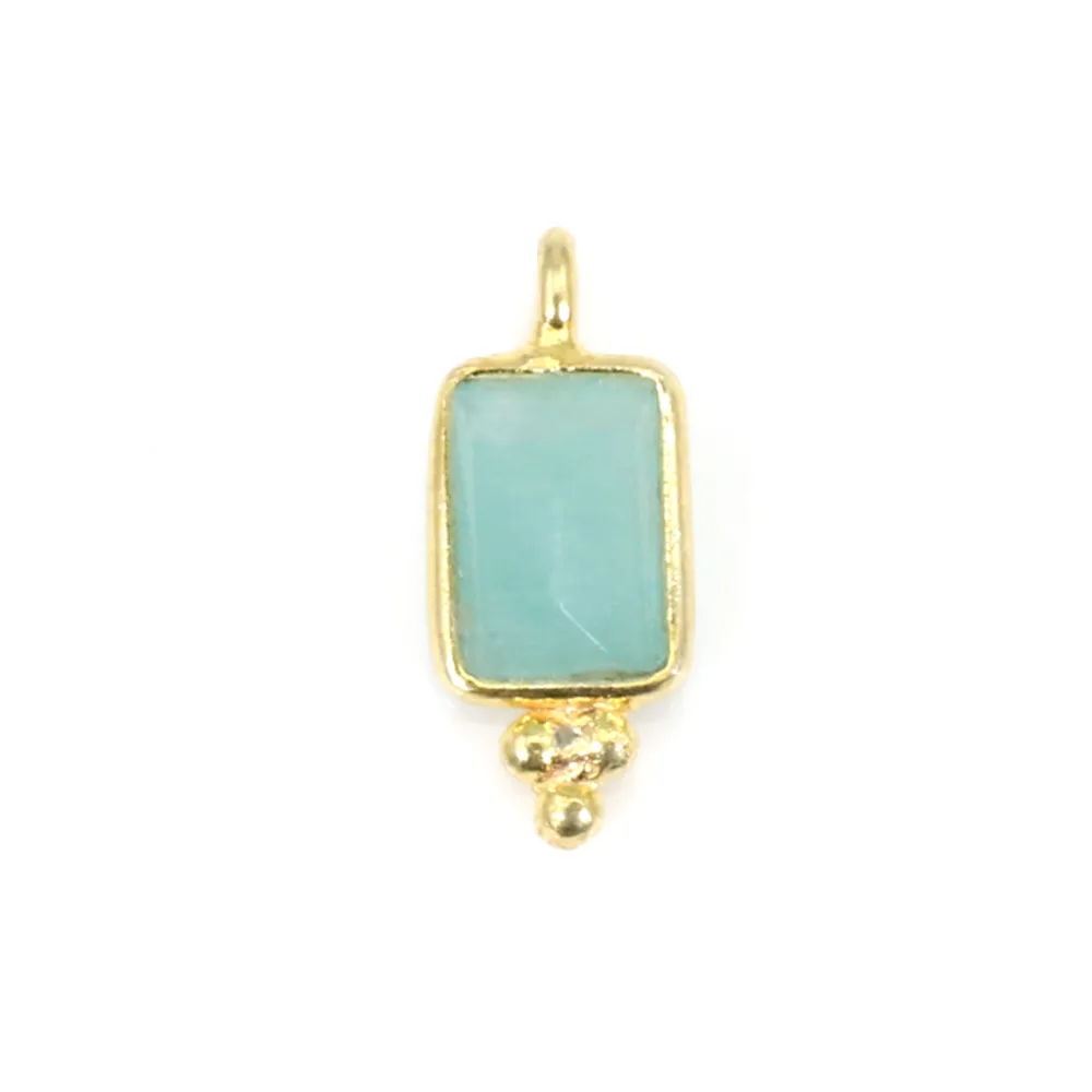 Rectangle Amazonite charm set in 925 sterling silver gilt 5x13mm x 1pc