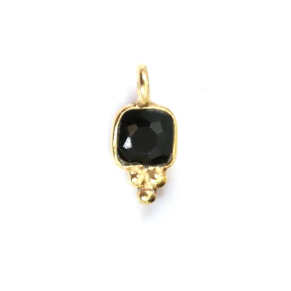 Black Onyx square faceted charm set in 925 sterling silver gilded with fine gold 5x11mm x 1pc