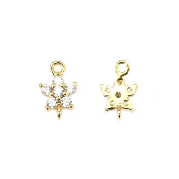 Intercalaire fleur avec zirconium plaquée par "flash" or sur laiton 5.3x8.3mm x 2pcs