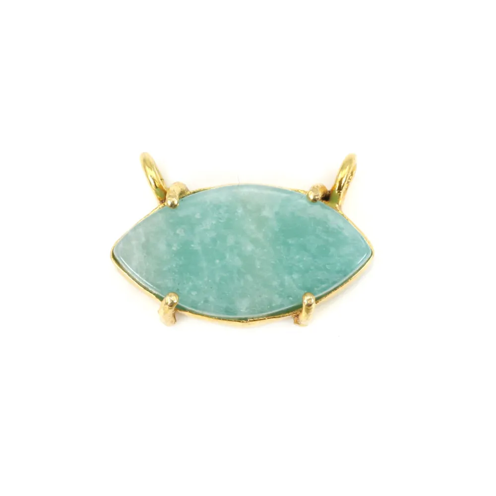 Pendentif Amazonite marquise serti argent 925 doré - 2 anneaux - 13x20mm x 1pc