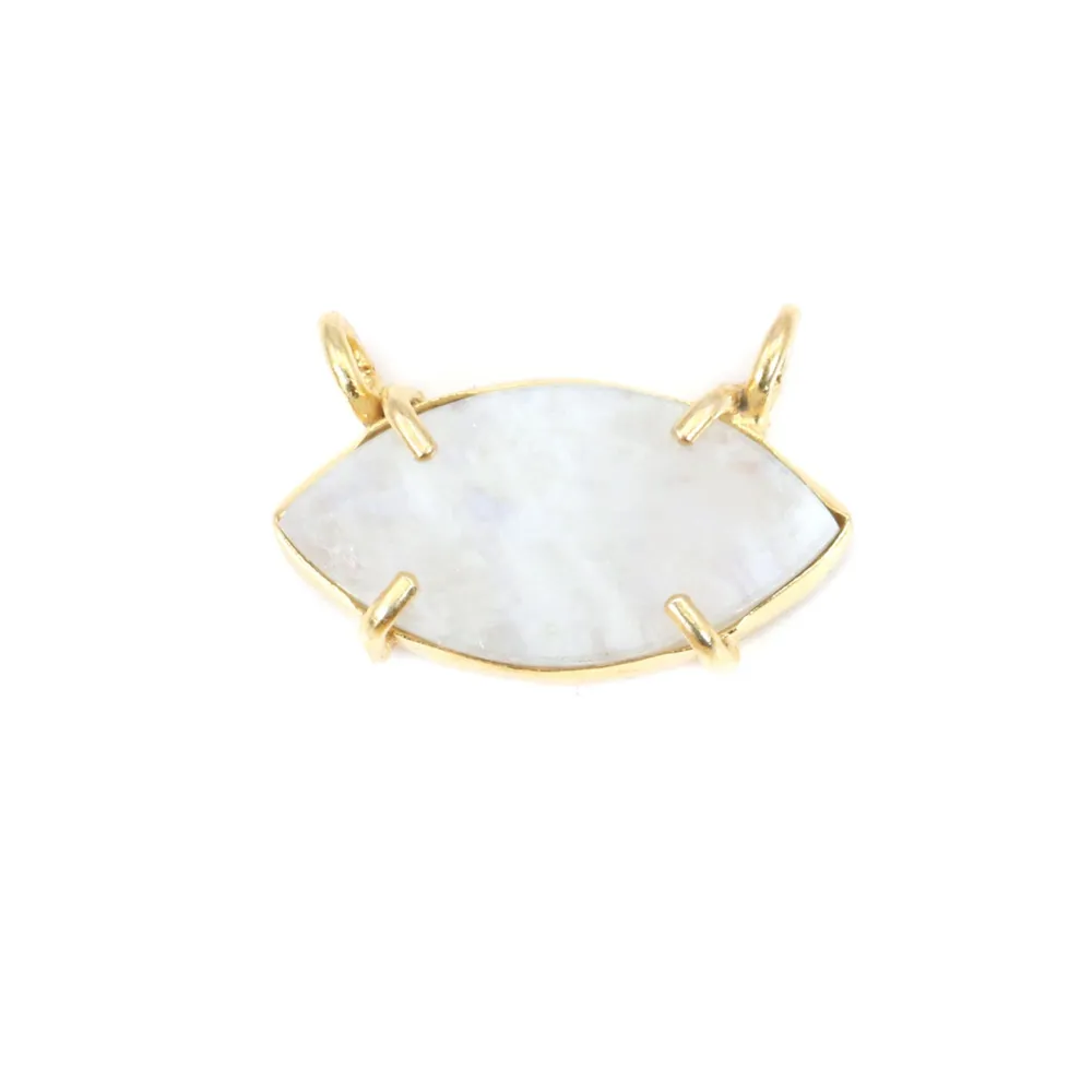 Pendentif Onyx noir marquise serti argent 925 doré à l'or fin - 2 anneaux - 13x20mm x 1pc