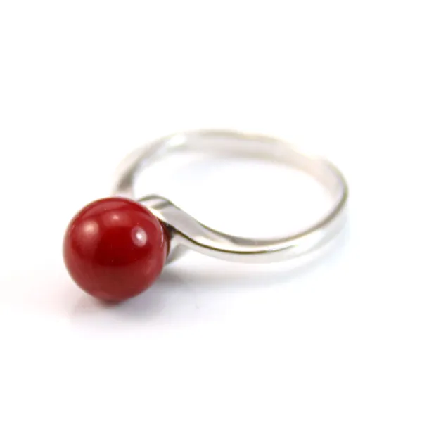 Sea bamboo red, half drilled, round 8mm x 1pc