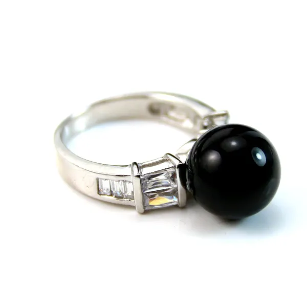 Black agate, half drilled, round 12mm x 1pc