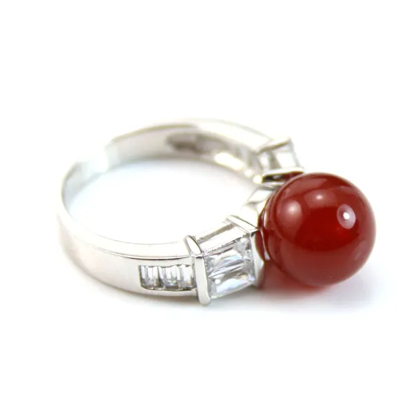 Red agate, half drilled, round 10mm x 2pcs