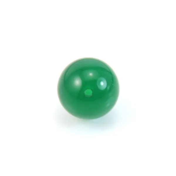 Green agate, half drilled, round 10mm x 1pc