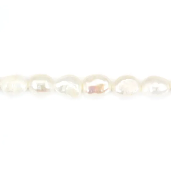 Perle de culture d'eau douce, blanche, baroque, 6-8mm x 36cm