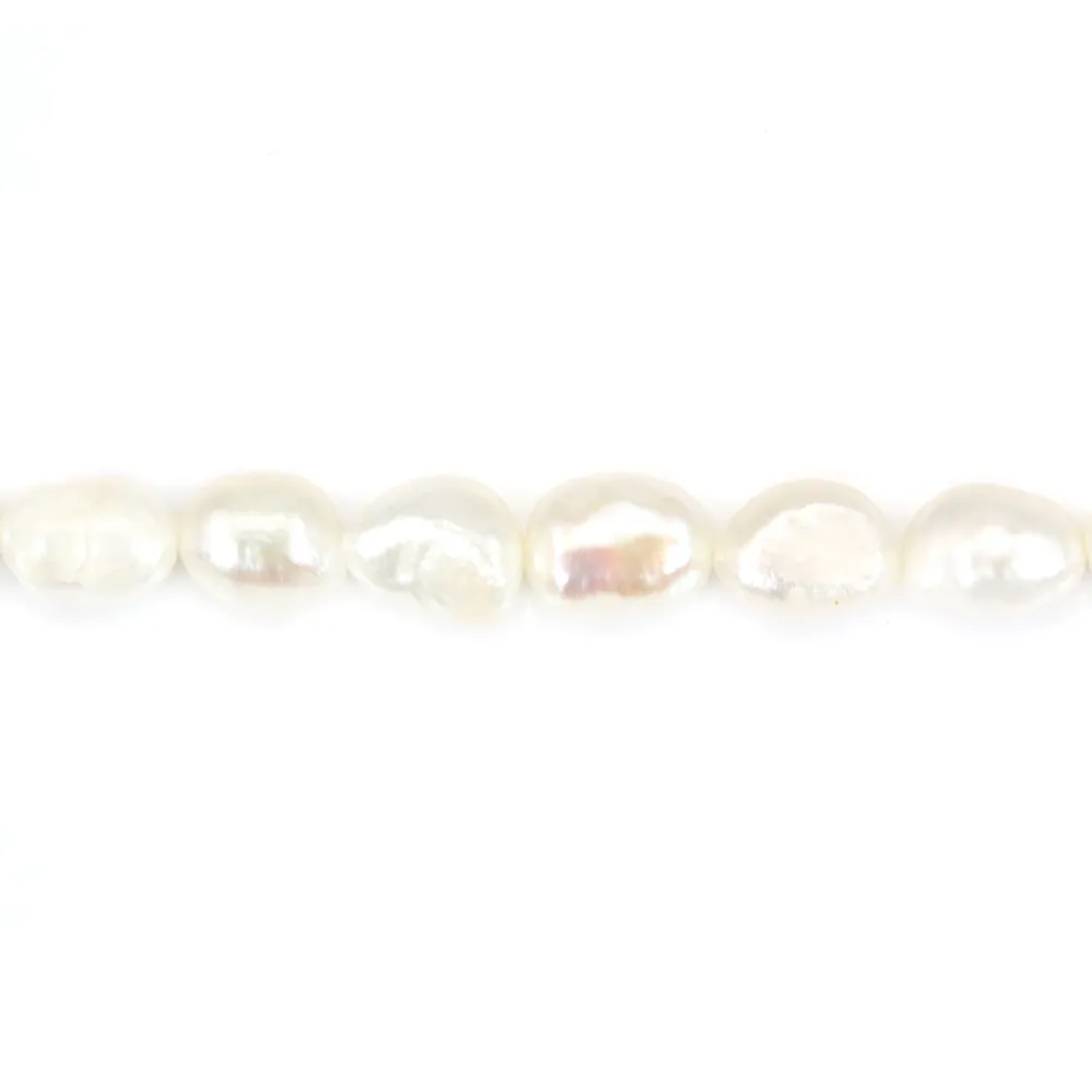 Perle de culture d'eau douce, blanche, baroque, 6-8mm x 36cm