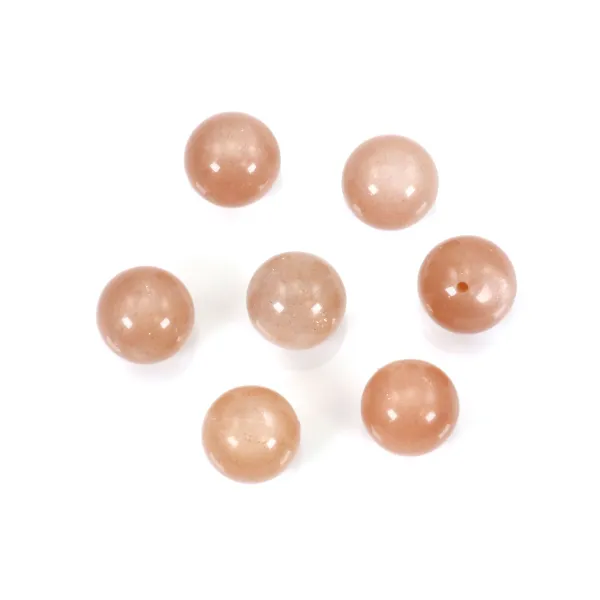 Orange Sunstone, half drilled, round 8mm x 1pc