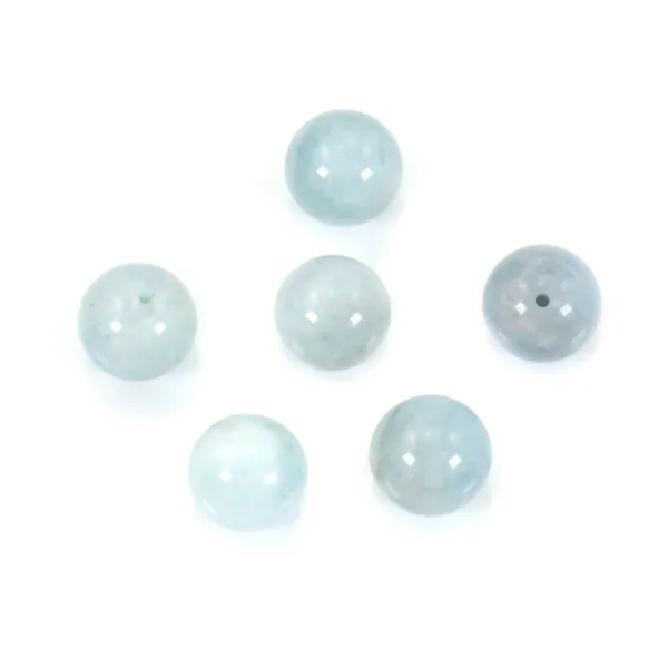 Aquamarine half drilled round 10mm x 2pcs 