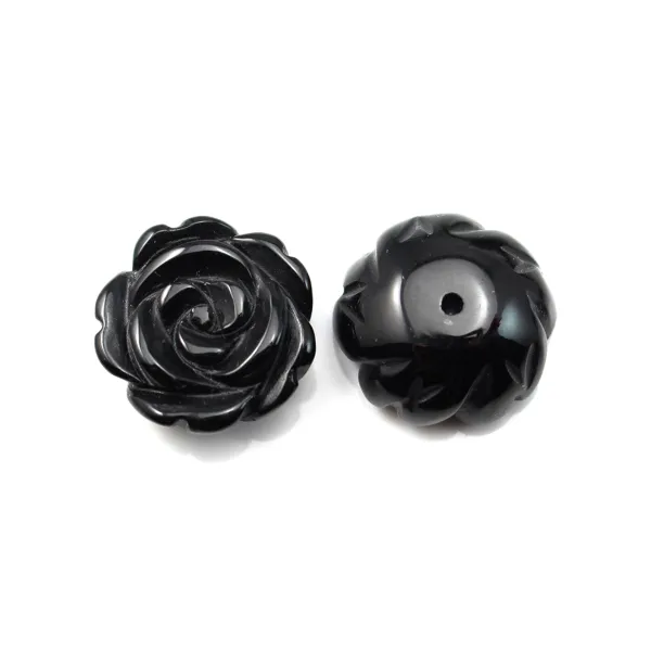 Black Agate Flower semi-drilled 12mm x 1pc