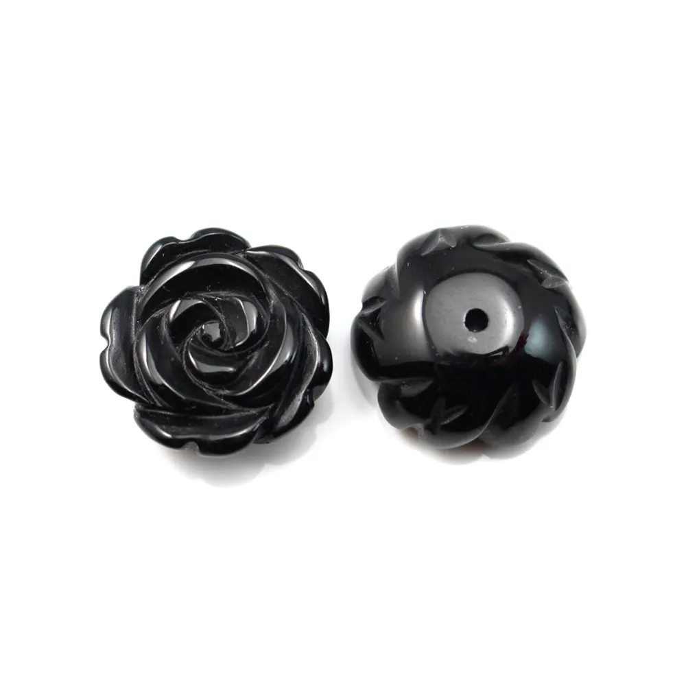 Cabochon agate noir flower 15mm x 1pc