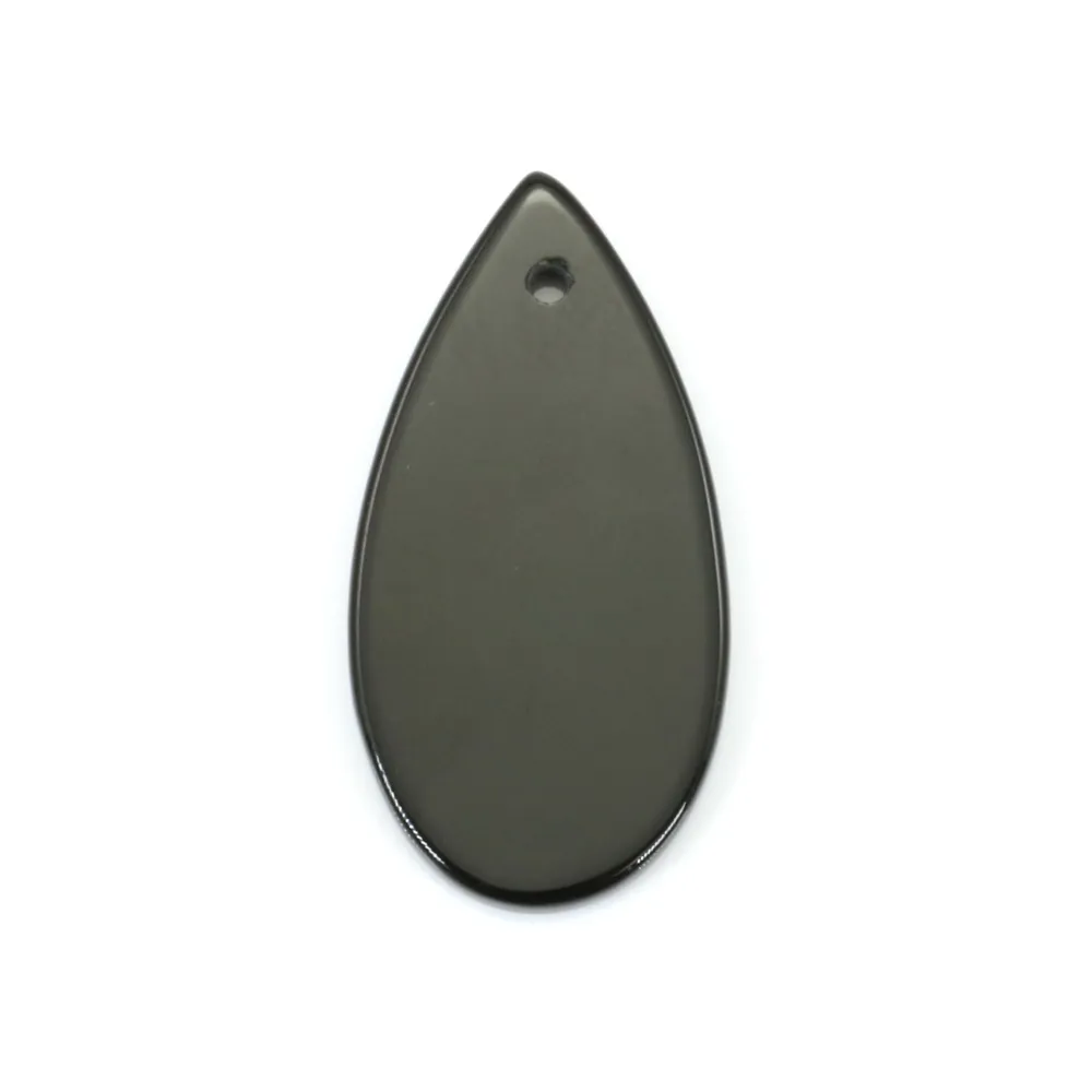 Pendant black agate flat drop 15x30mm x 1pc
