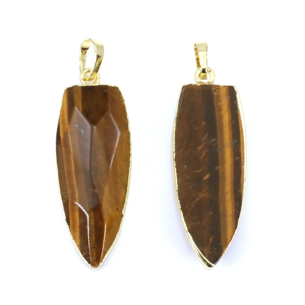 Pendentif d'aventurine, en forme de goutte pointu, serti en métal doré, 15 * 34mm x 1pc