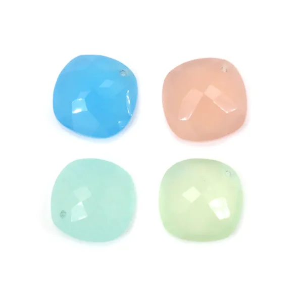 Pendentif calcédoine teinté rond facette 15mm x 1pc