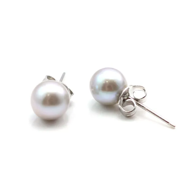 Boucles d'oreilles argent 925 perles d'eau douce grise 6.5-7mm x 2pcs