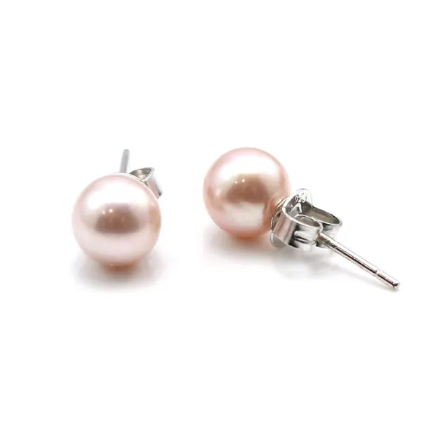 Boucles d'oreilles argent 925 perles d'eau douce rose 6.5-7mm x 2pcs