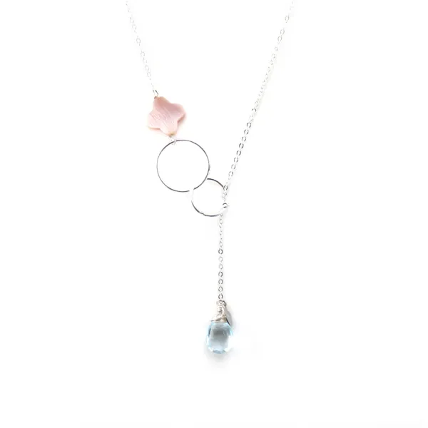 Necklace topaze and rose shell with chaine sterling silver 925