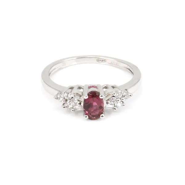 Bague tourmaline rouge & zirconium en argent 925 rhodié x 1pc
