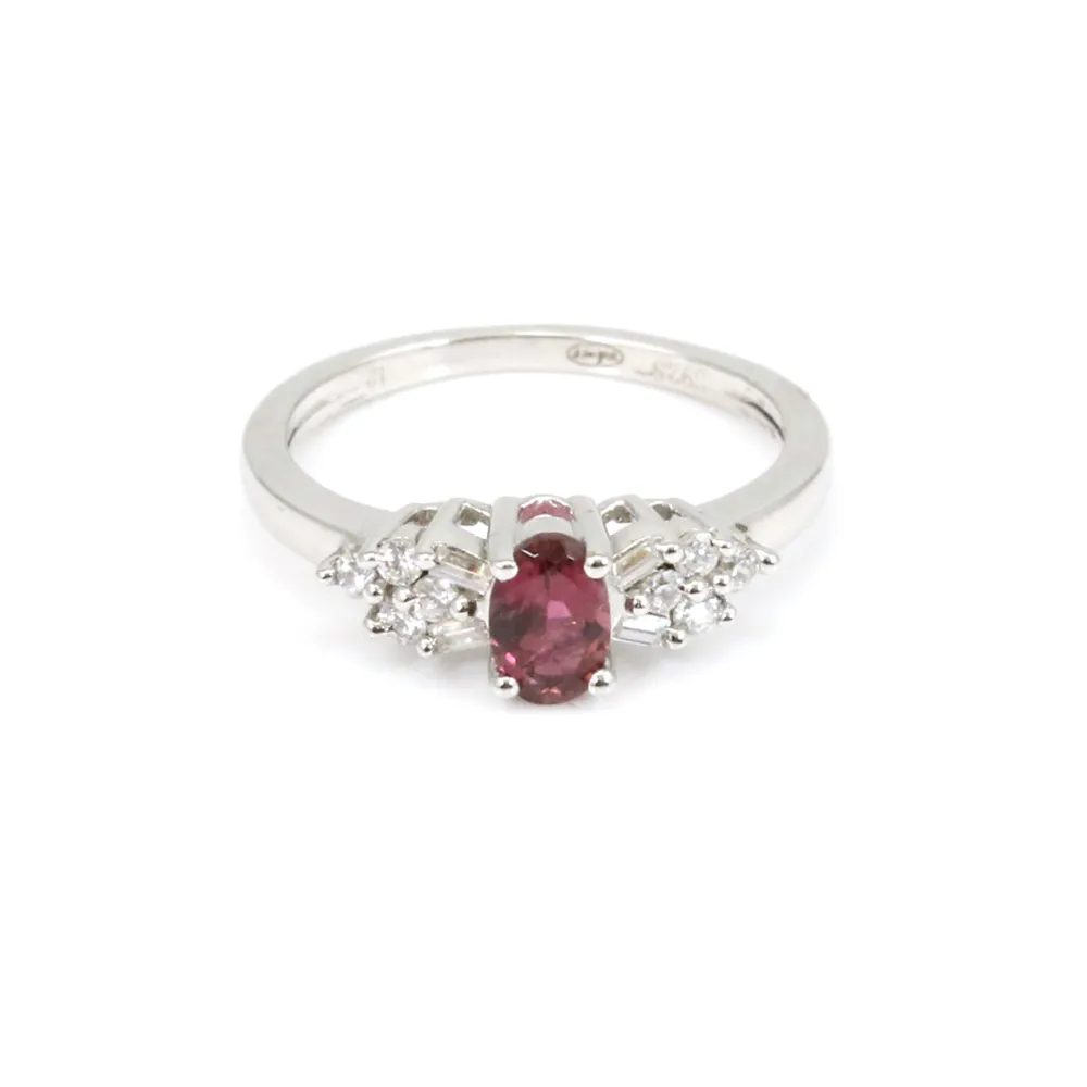 Bague tourmaline rouge & zirconium en argent 925 rhodié x 1pc