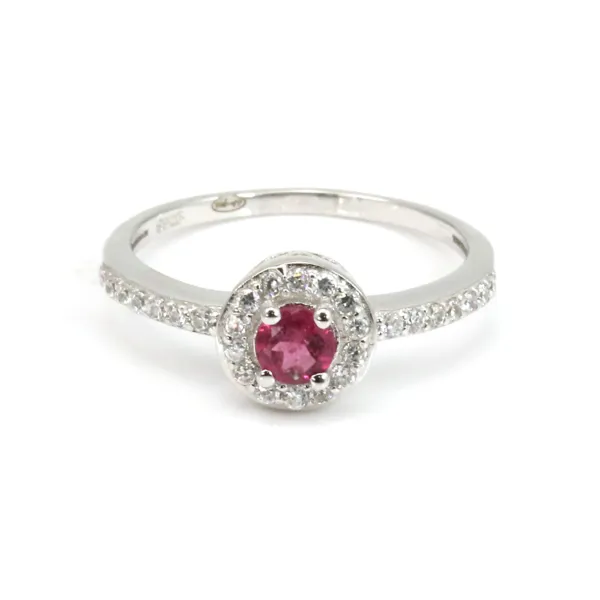 Bague tourmaline rouge & zirconium en argent 925 rhodié x 1pc