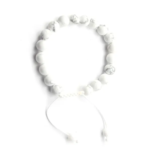Pulsera redonda de howlita 8mm - Macramé ajustable x 1pc