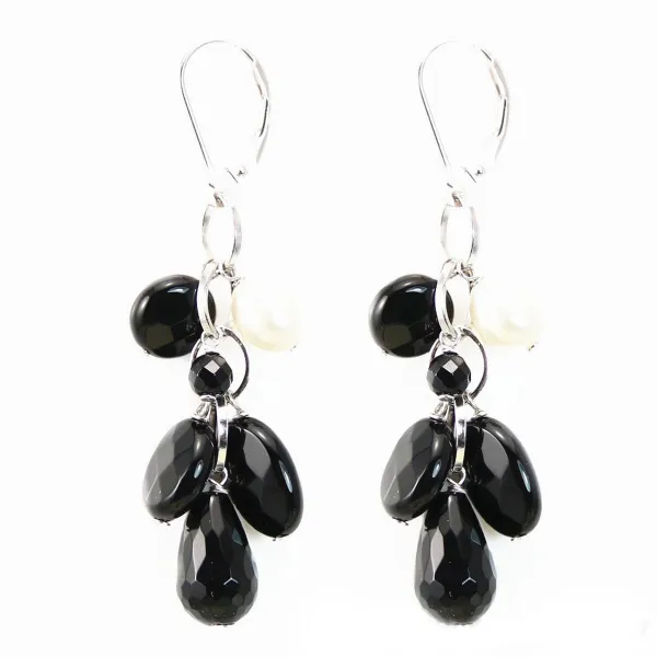 Boucle d'oreille agate vert &perles d'eau douce argent 925 dormeuse x 2pcs