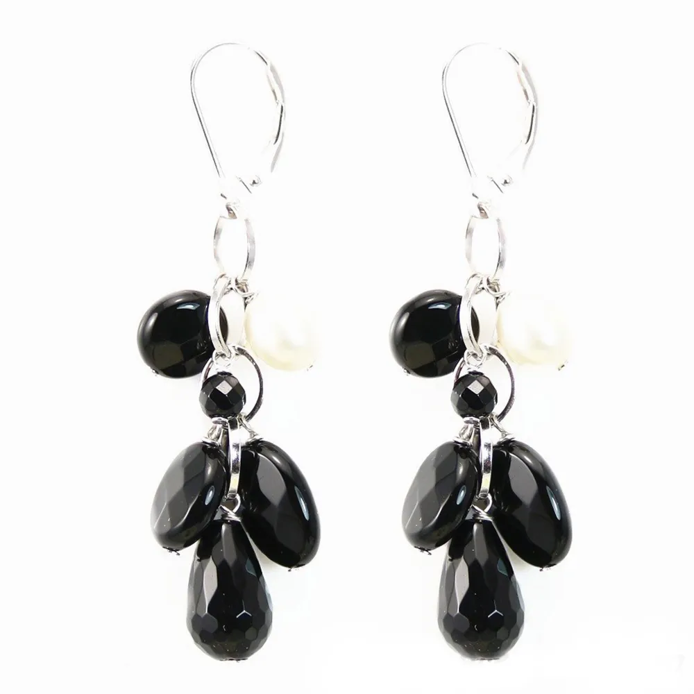 Earring Silver 925 green agate & freshwater pearl dormeuse x 2pcs