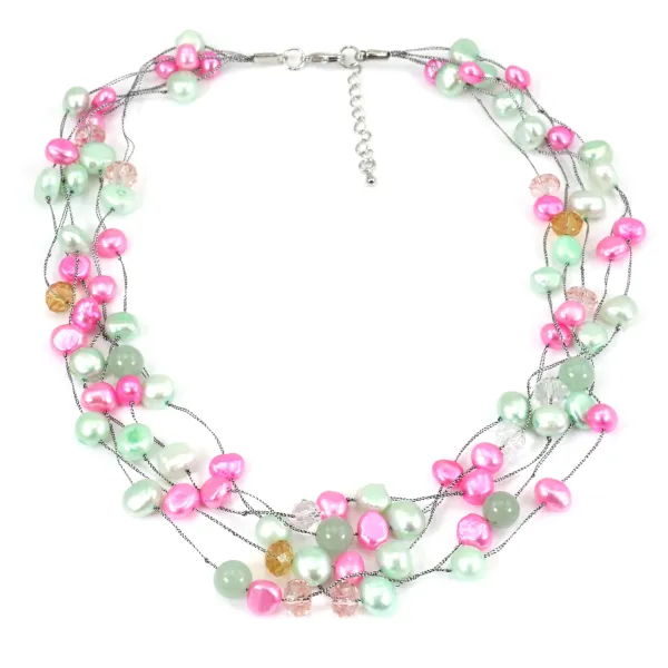 Collier perle d'eau douce multicolore & avanturine 5 rangs