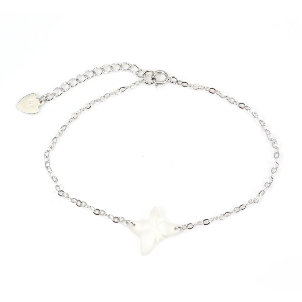 Bracelet chaîne argent 925 papillon en nacre blanc