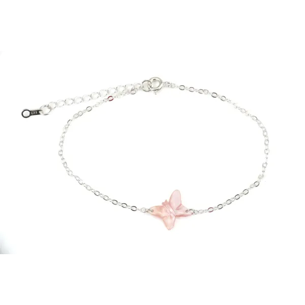 Bracelet chaîne argent 925 papillon en nacre rose