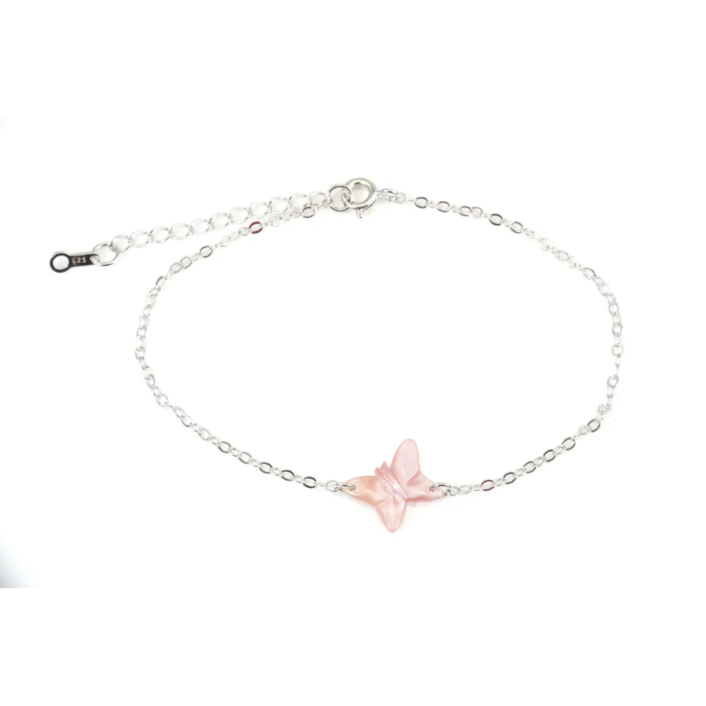 Bracelet chaîne argent 925 papillon en nacre rose