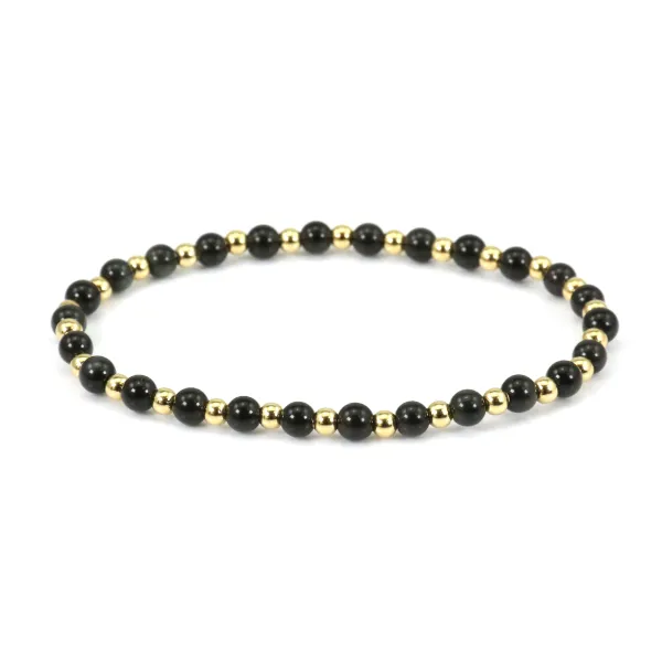 Bracelet obsidienne  4mm, avec perles dorées x 1pc