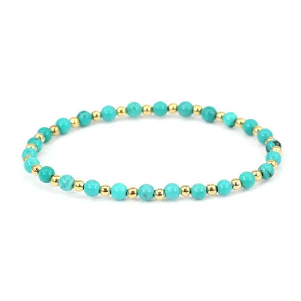 Bracelet turquoise reconstituée 4mm, avec perles dorées x 1pc