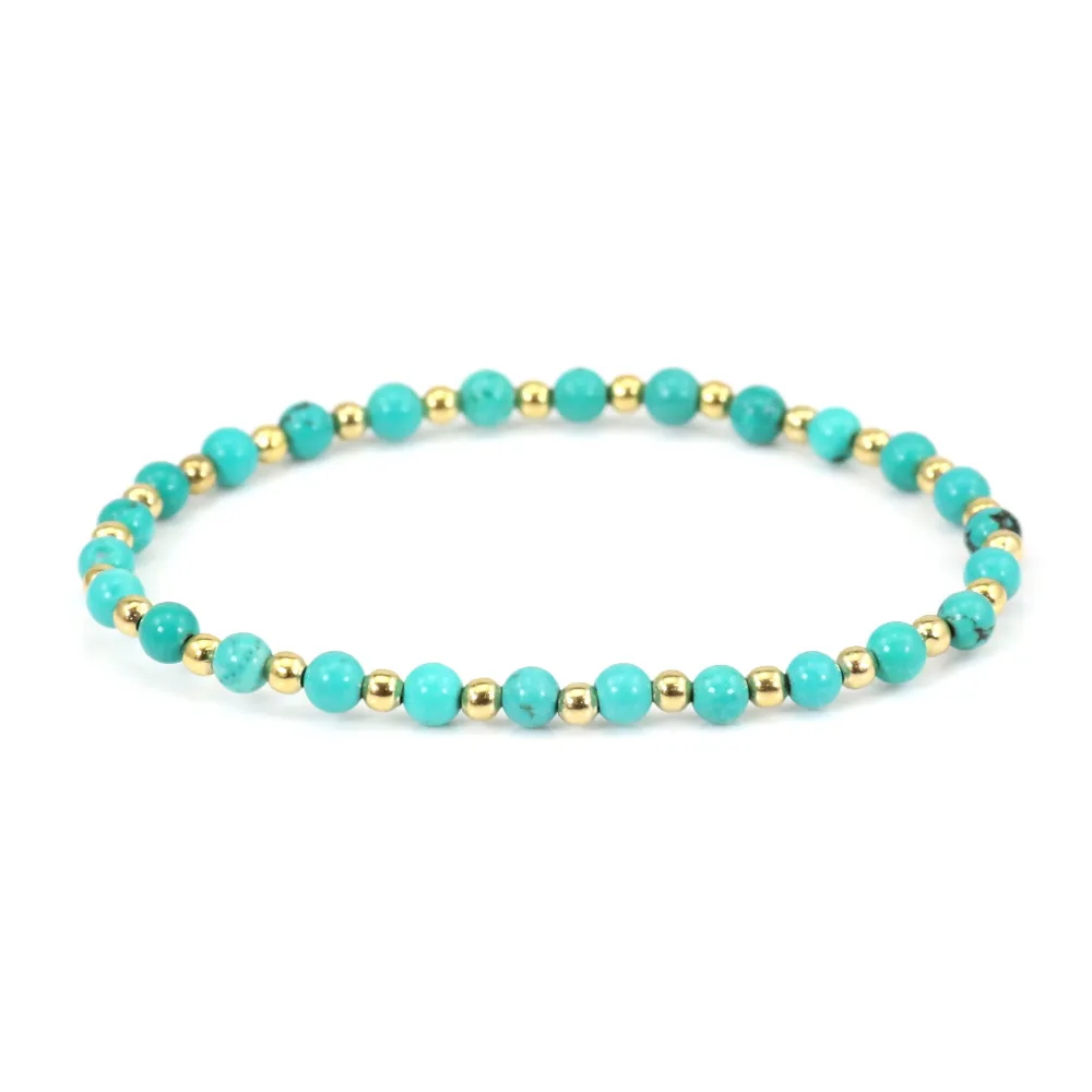 Bracelet turquoise reconstituée 4mm, avec perles dorées x 1pc