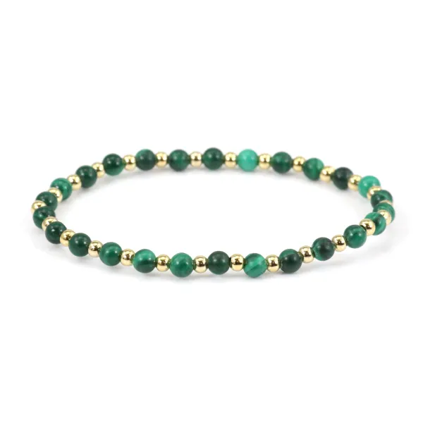 Bracelet malachite 4mm, avec perles dorées x 1pc