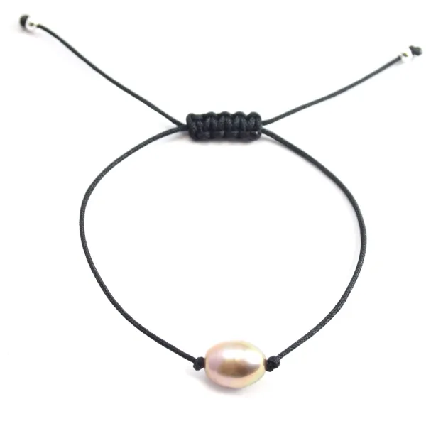 Bracelet cordon perle d'eau douce mauve